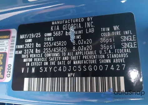 2025 Kia Ev6 Gt-Line from USA, damaged, VIN 5XYC4DJC5SG007427